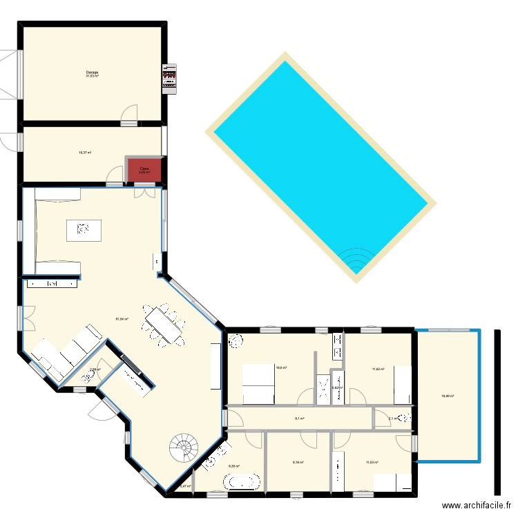 Maison du bonheur. Plan de 15 pièces et 234 m2