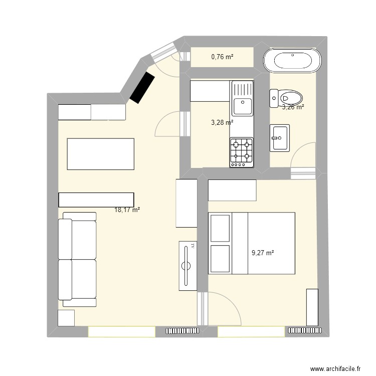 TOMBEUR V1. Plan de 5 pièces et 35 m2