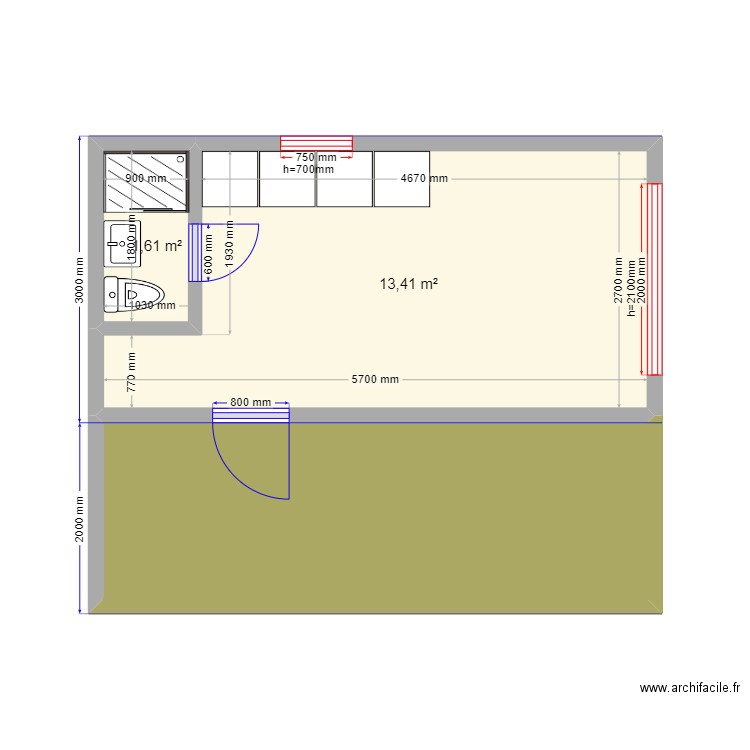 О 2. Plan de 3 pièces et 26 m2