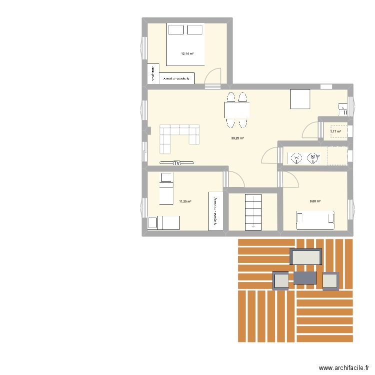 Projet Reno. Plan de 6 pièces et 77 m2