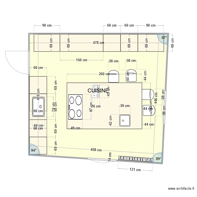 Cuisine2. Plan de 1 pièce et 20 m2