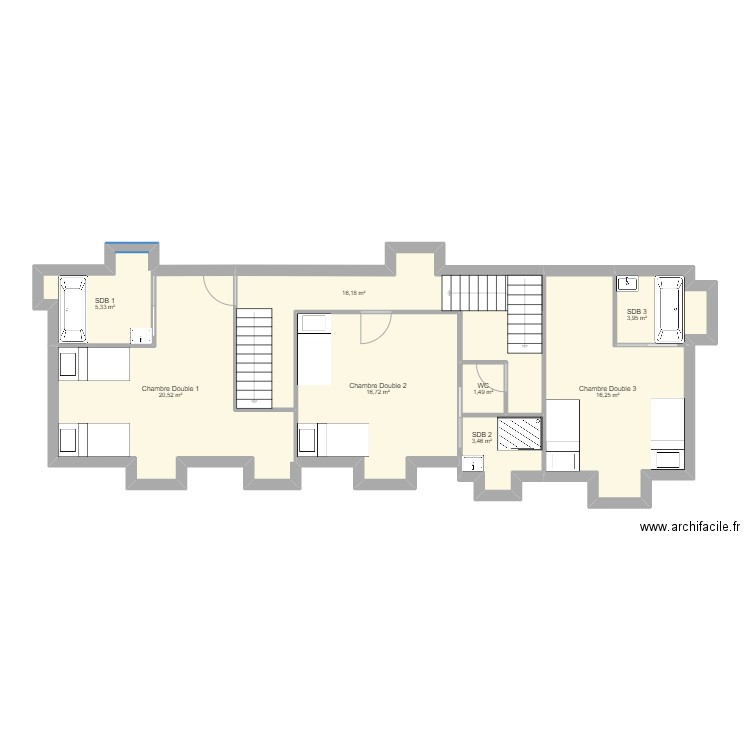 Etage Torcé LVA. Plan de 8 pièces et 84 m2