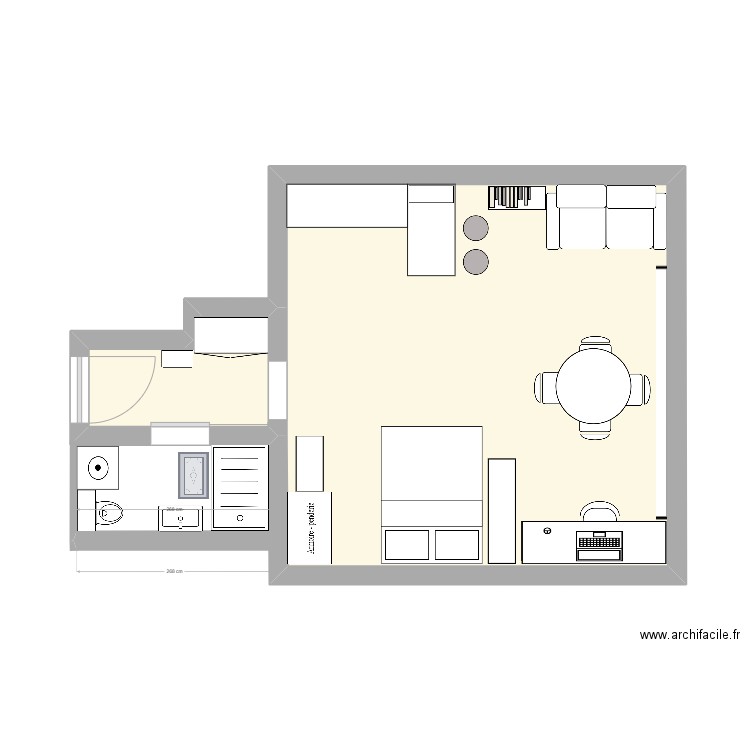 Les chats cohabitent. Plan de 2 pièces et 30 m2