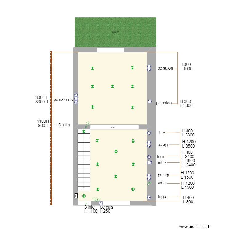 Eugénie Villerupt. Plan de 2 pièces et 33 m2