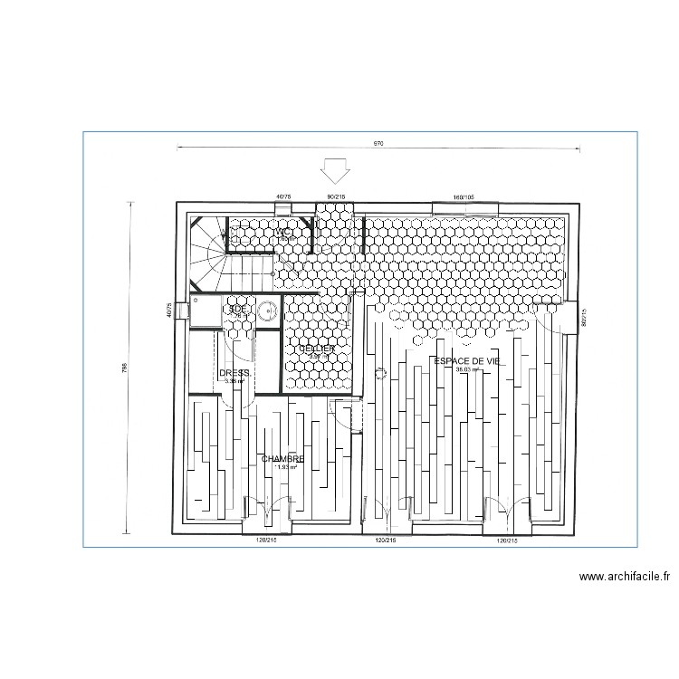 Calepinage RDC carrelage double 2. Plan de 0 pièce et 0 m2