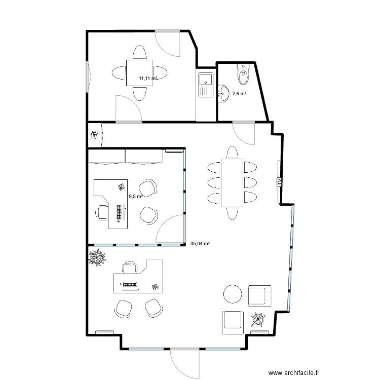 Plan Local Meublé Final. Plan de 4 pièces et 58 m2