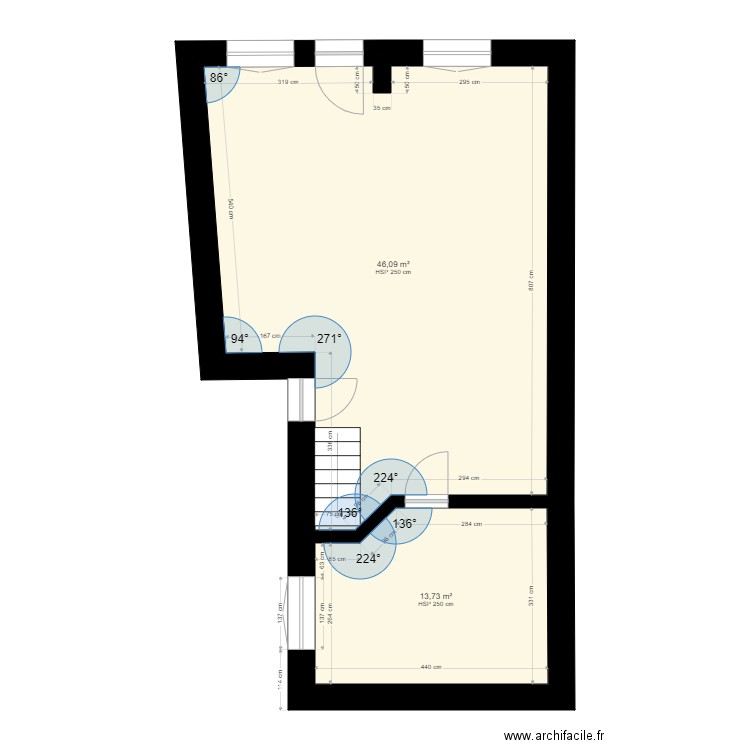 Evrard plan structure. Plan de 2 pièces et 60 m2