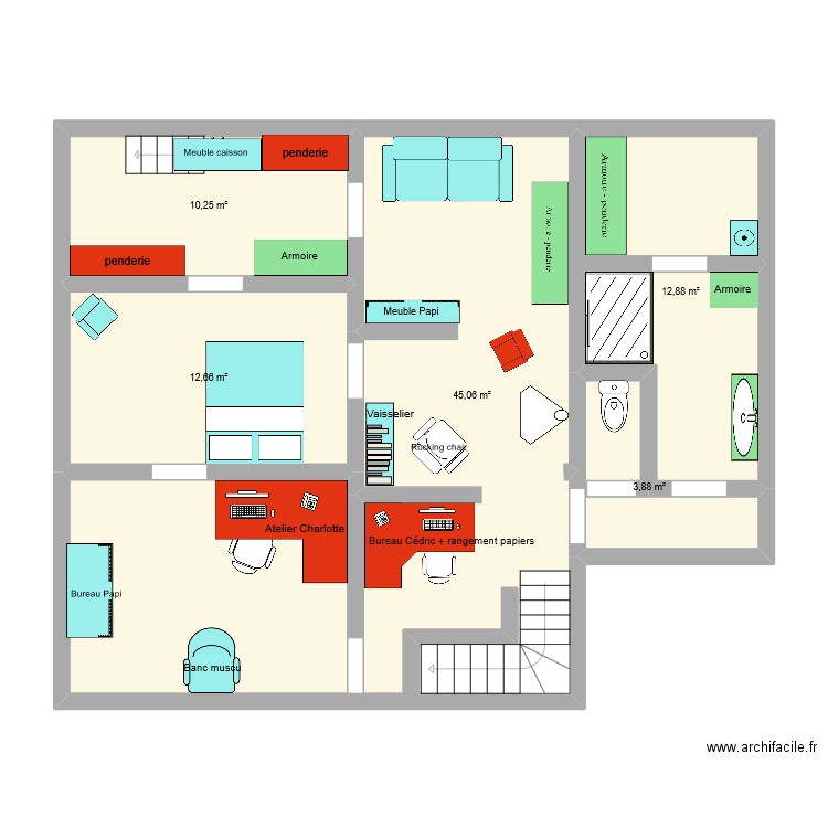 1er étage. Plan de 5 pièces et 85 m2