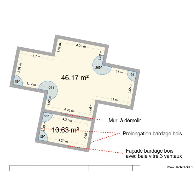 chalet. Plan de 2 pièces et 57 m2