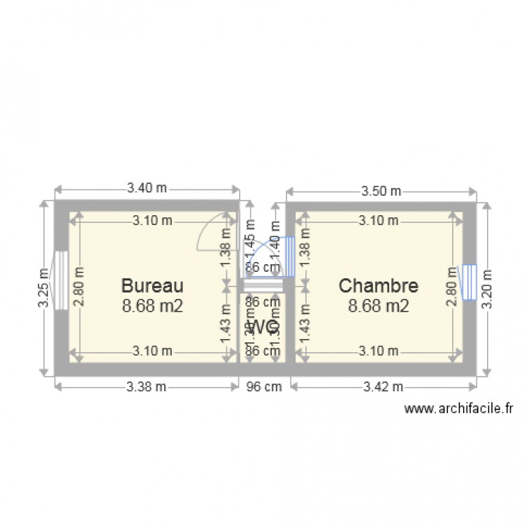 RDC  Bureau  Chambre. Plan de 0 pièce et 0 m2