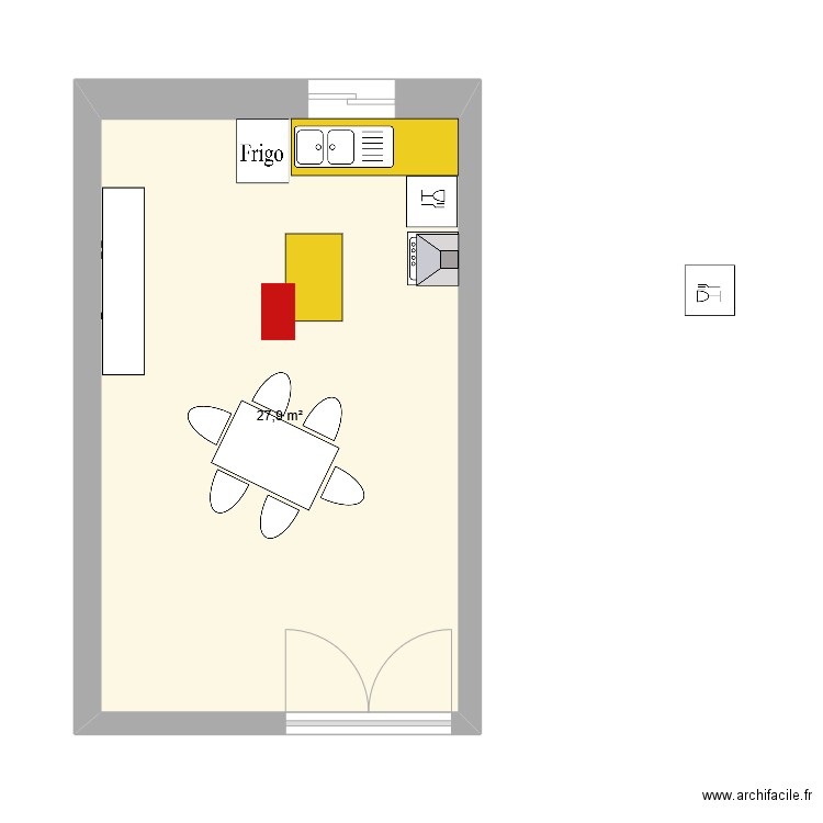 salle 2. Plan de 1 pièce et 28 m2