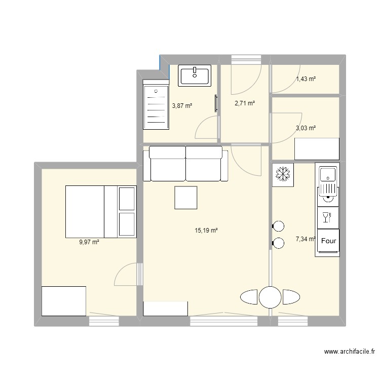 85RSM. Plan de 7 pièces et 44 m2