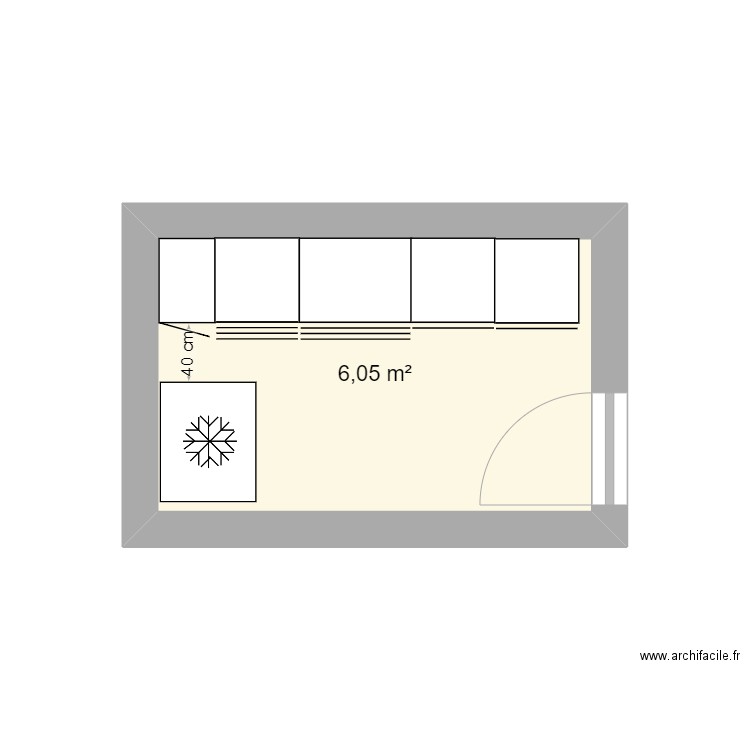 Buanderie. Plan de 1 pièce et 6 m2