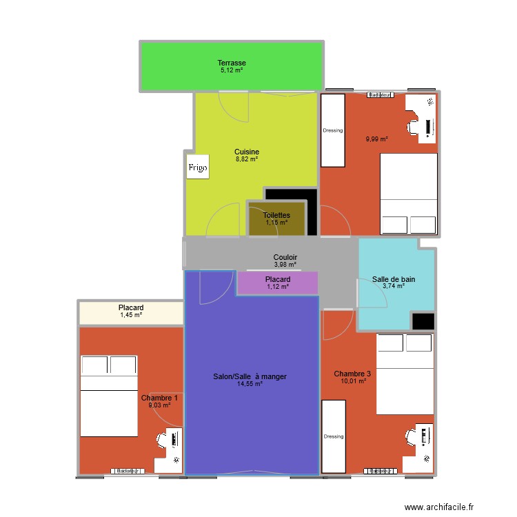 Appartement. Plan de 13 pièces et 70 m2