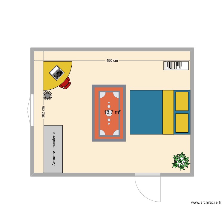 chambre_nino. Plan de 1 pièce et 19 m2