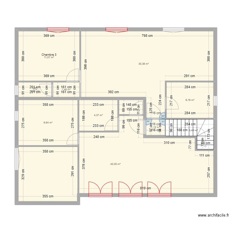 Locaux Saumur - Etage projet aménagement v1. Plan de 10 pièces et 112 m2