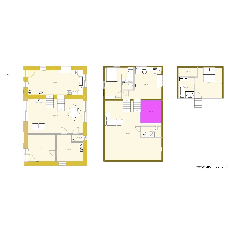 RDC. Plan de 14 pièces et 206 m2