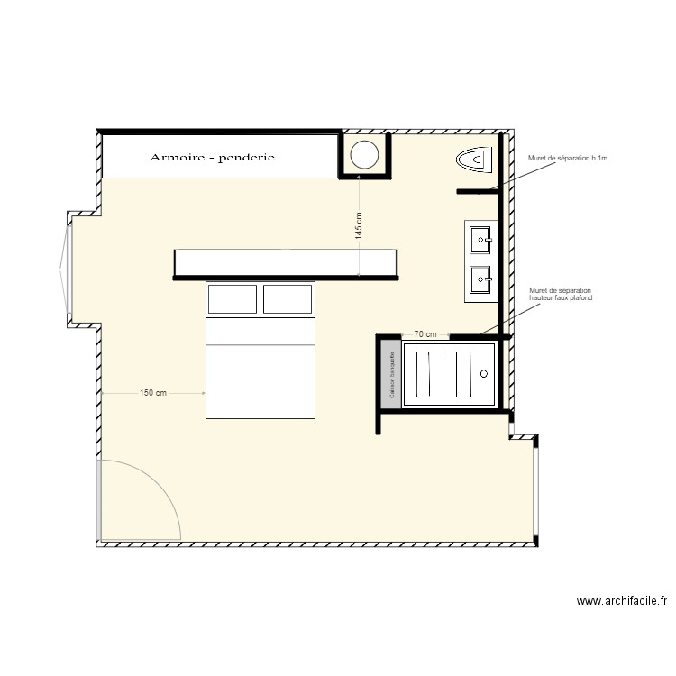 Barberainia Chambre parentale vue agencement. Plan de 0 pièce et 0 m2