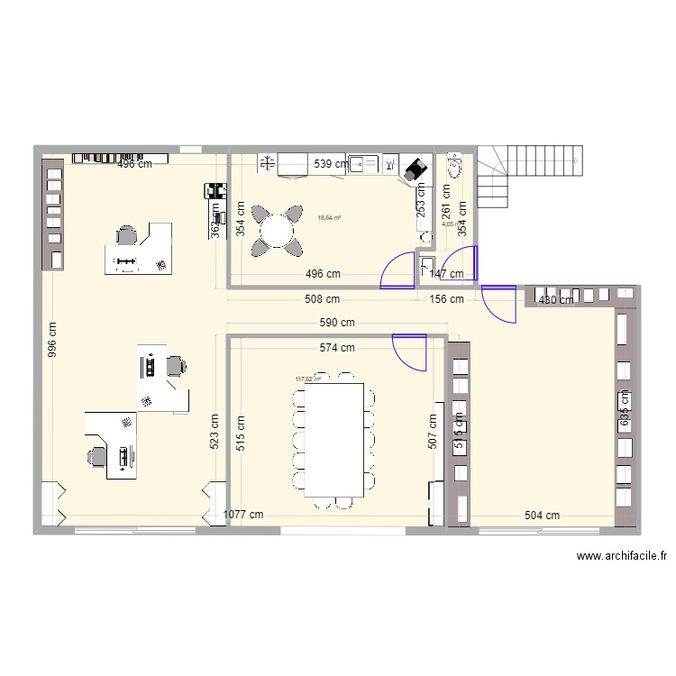 BUREAUX. Plan de 3 pièces et 140 m2