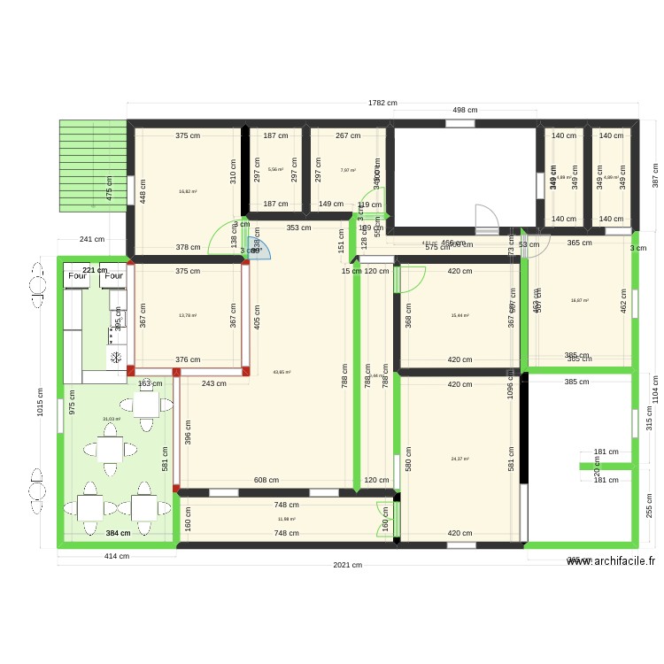 modif. Plan de 14 pièces et 211 m2