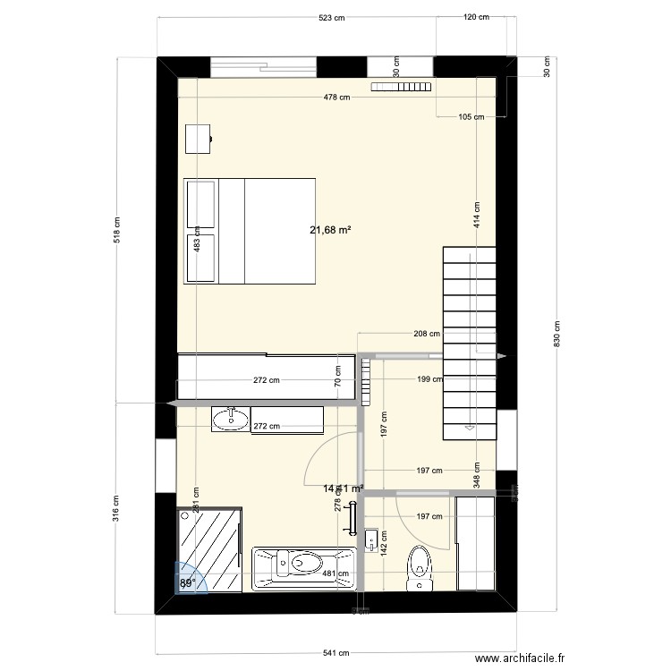 Ecurie. Plan de 2 pièces et 36 m2