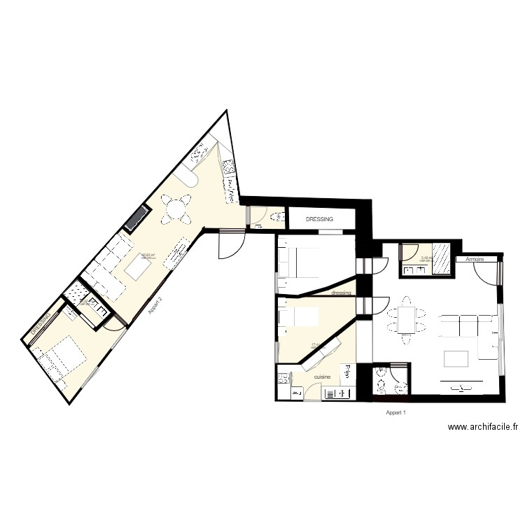 appartement 1 et 2 aménagés. Plan de 0 pièce et 0 m2