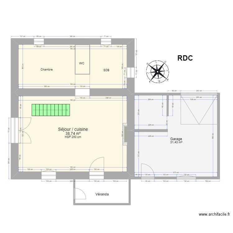 plan maison étude thermique. Plan de 3 pièces et 93 m2