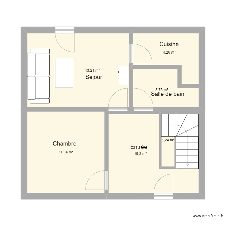 Plan 94 V2. Plan de 6 pièces et 44 m2