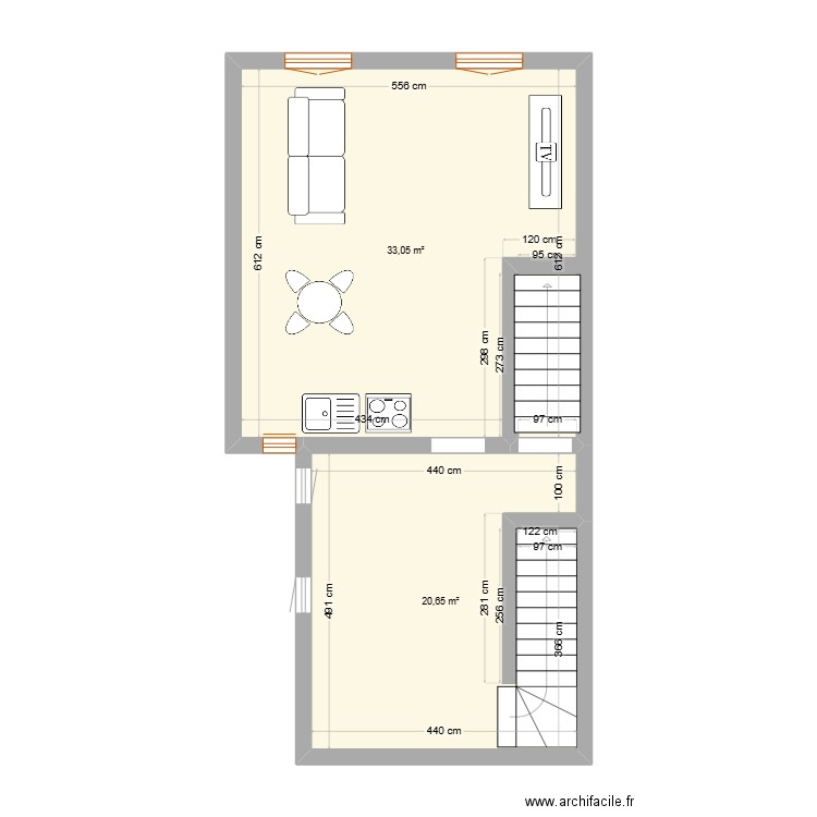 PLAN3. Plan de 2 pièces et 54 m2