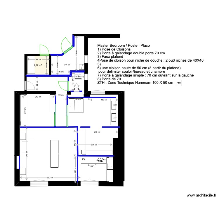 Master BedRoom (cotations). Plan de 0 pièce et 0 m2