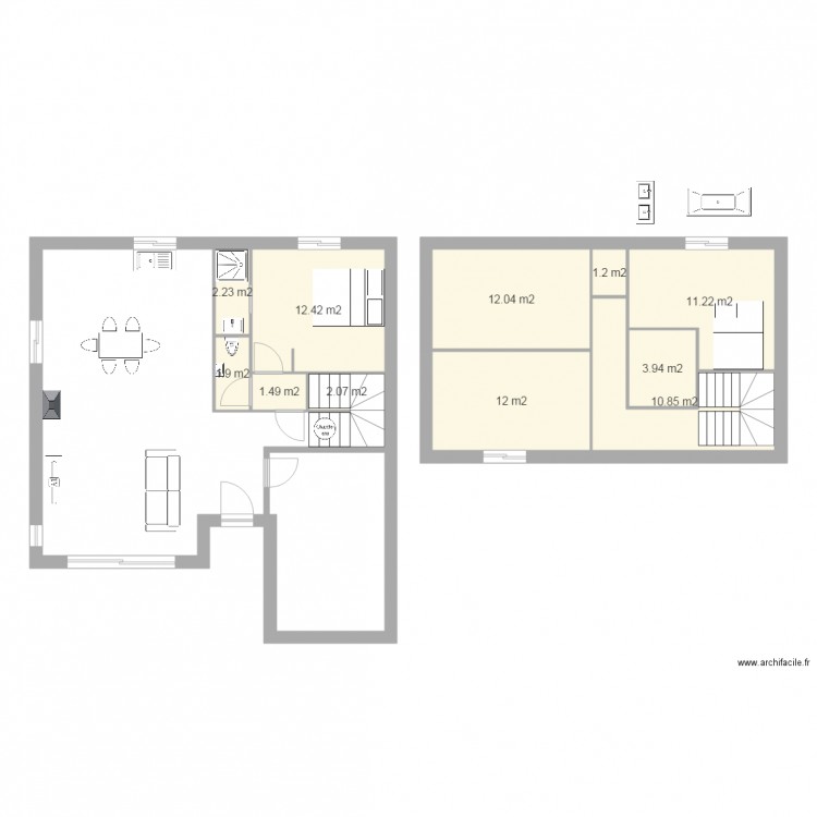 RDC et etage. Plan de 0 pièce et 0 m2