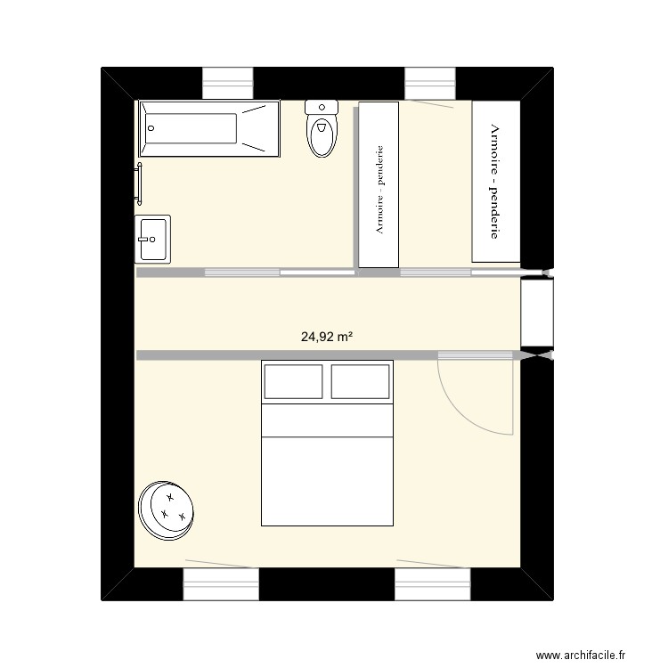 Extension suite parentale . Plan de 1 pièce et 25 m2