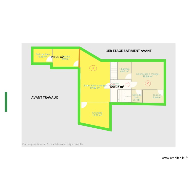 124555. Plan de 2 pièces et 141 m2