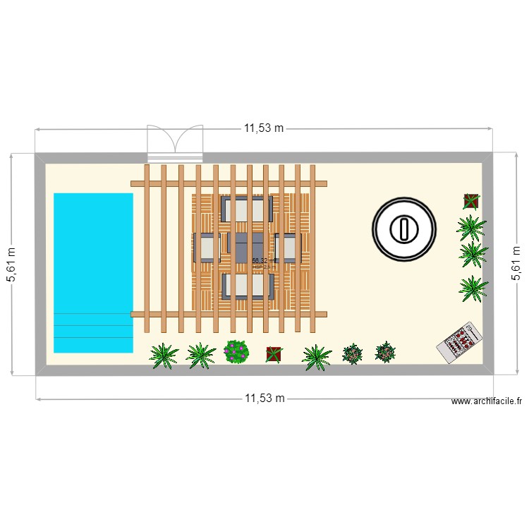 terrasse ext. Plan de 1 pièce et 56 m2