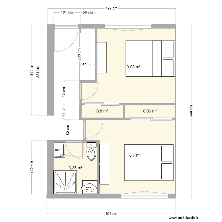 plan 2. Plan de 5 pièces et 23 m2