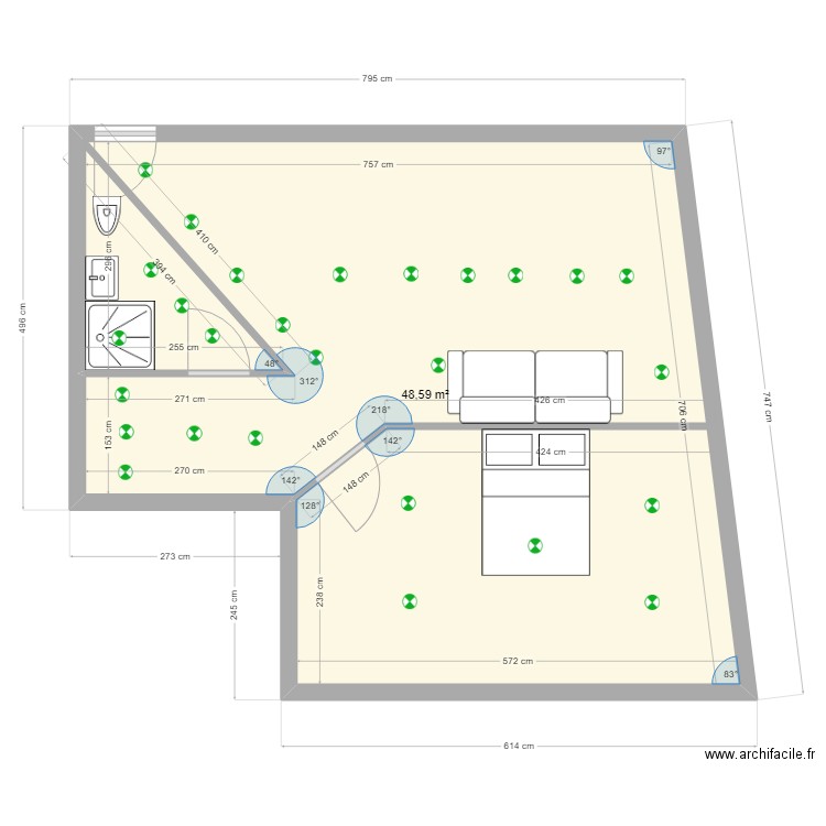 Grenier philibert . Plan de 1 pièce et 49 m2