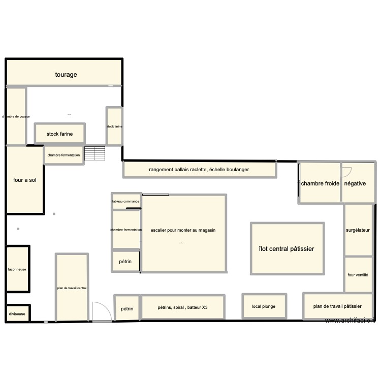 boulange. Plan de 27 pièces et 2882 m2