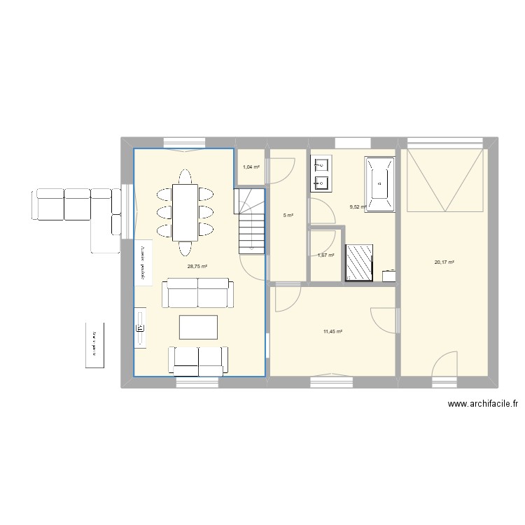 Maison 2 . Plan de 7 pièces et 78 m2