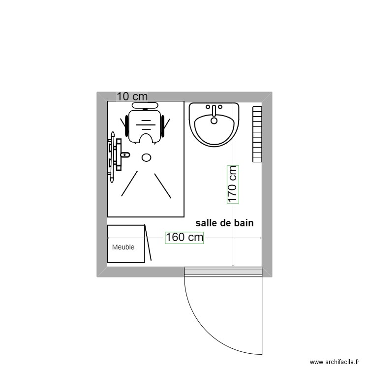 Salle de bain. Plan de 1 pièce et 3 m2