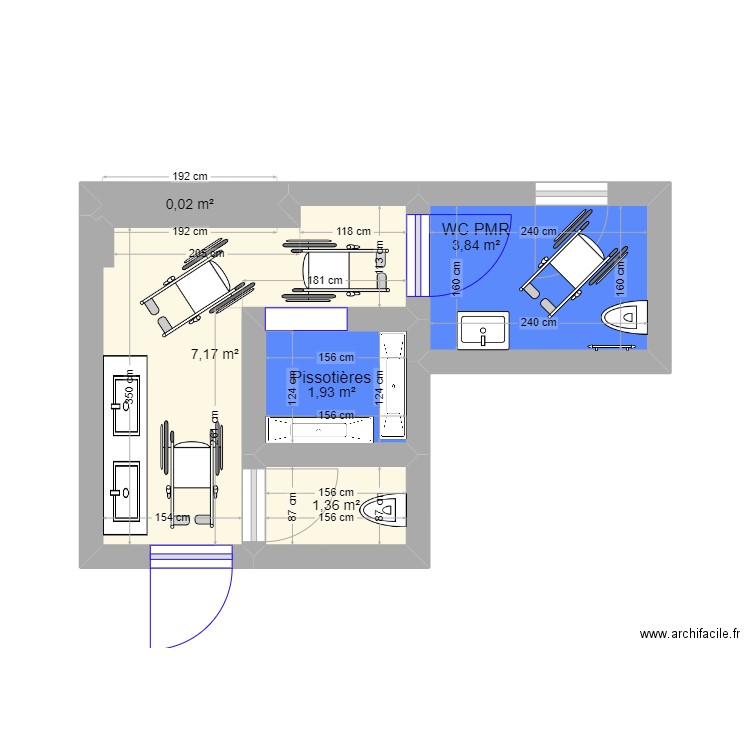 WC BOUGE. Plan de 5 pièces et 14 m2