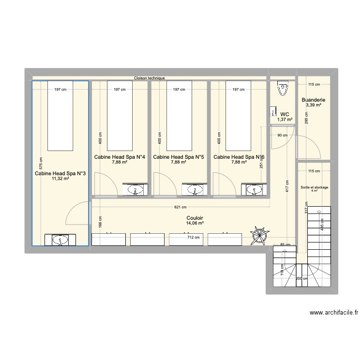 Head of Spa Sous-sol V3. Plan de 10 pièces et 61 m2