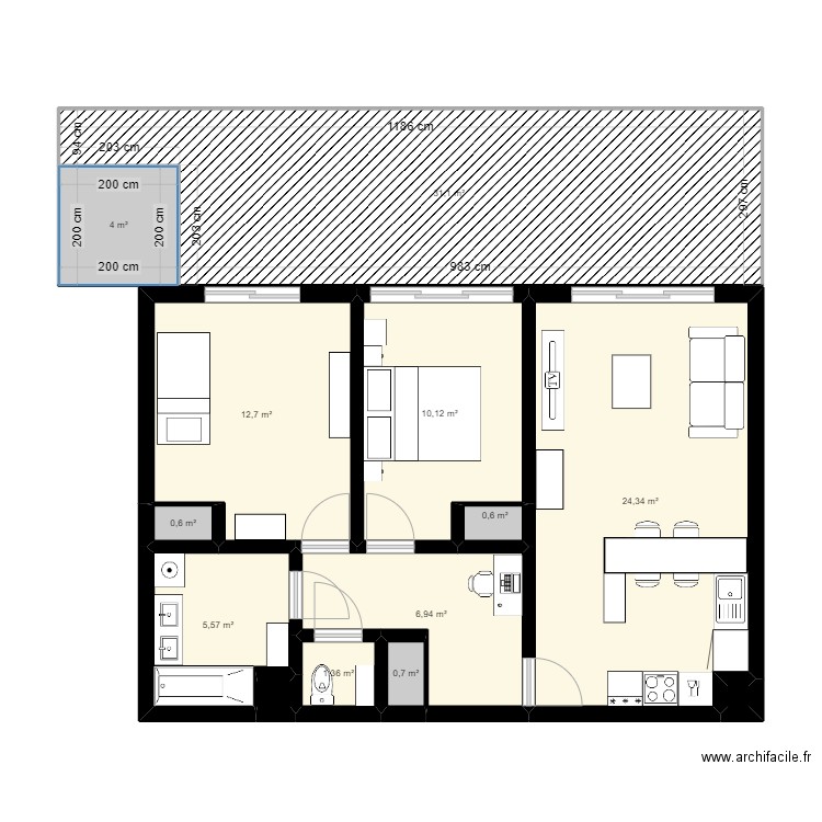 Nouvel appart. Plan de 13 pièces et 98 m2