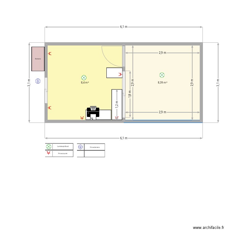 Plan air Tahiti nui. Plan de 2 pièces et 17 m2