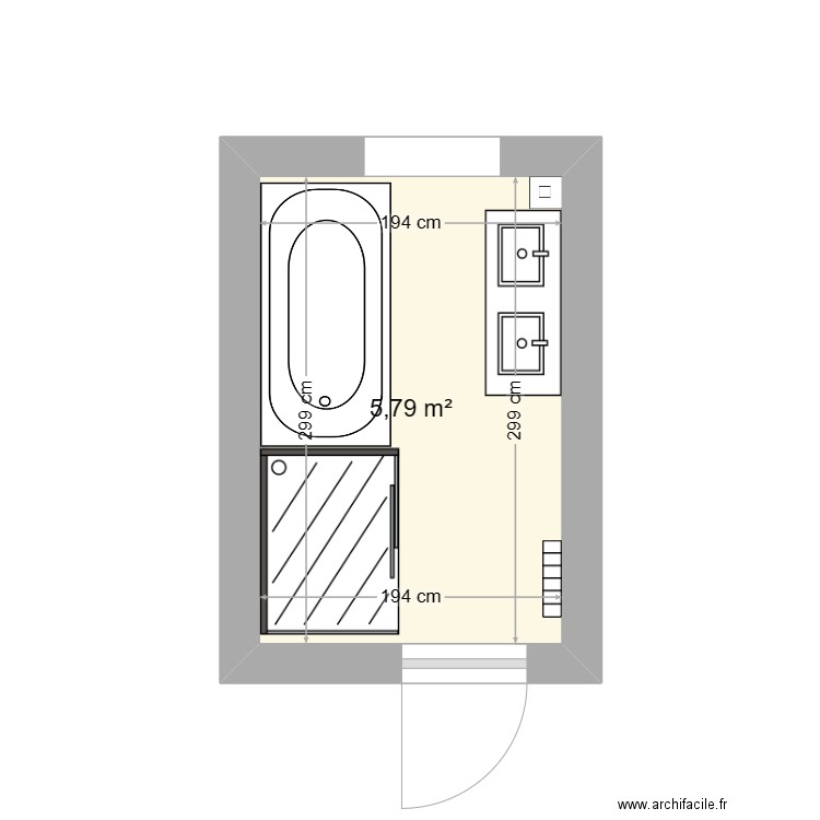 sdb. Plan de 1 pièce et 6 m2