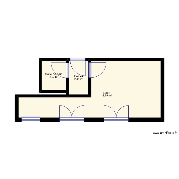 8BM av W. Plan de 3 pièces et 25 m2