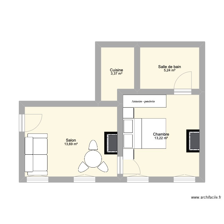 M&T House. Plan de 4 pièces et 36 m2