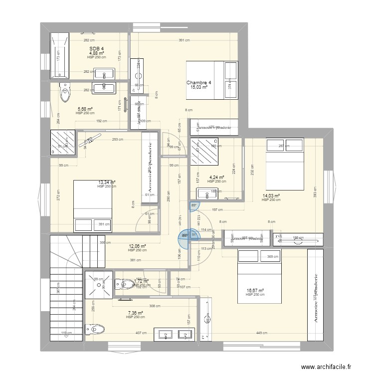 plan etage avec wc sans bureau. Plan de 10 pièces et 95 m2