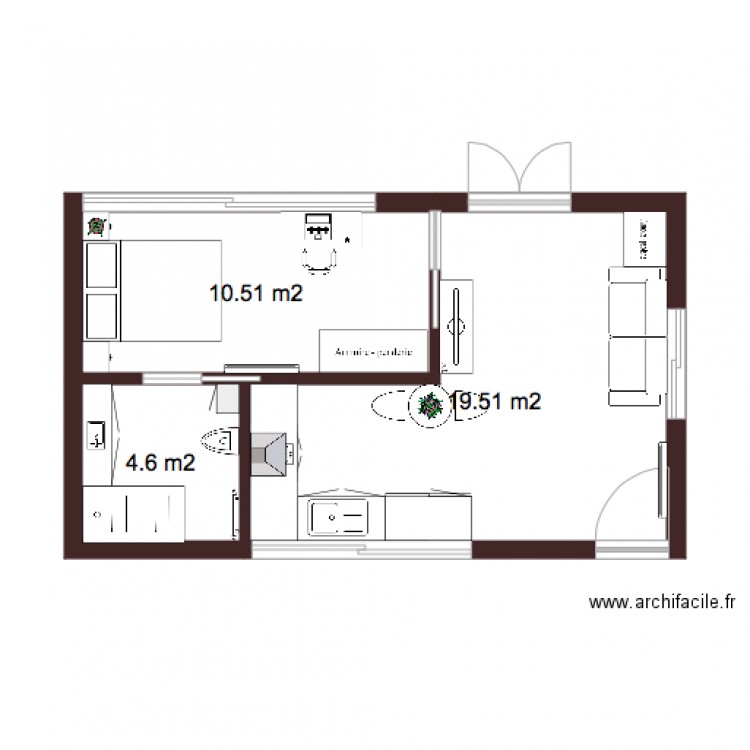 plan 2 appartement 36m2 infographie. Plan de 0 pièce et 0 m2