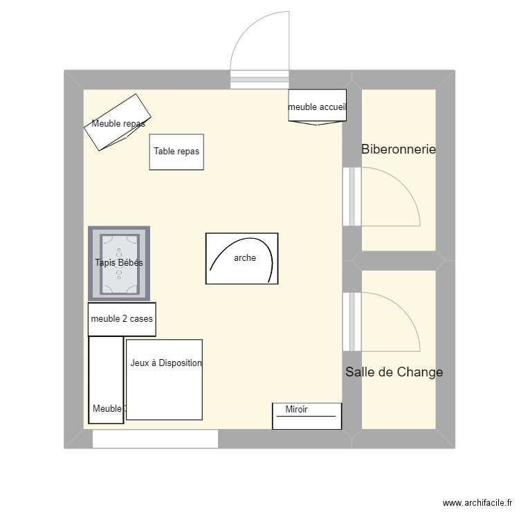 Plan salle bébés après. Plan de 3 pièces et 21 m2