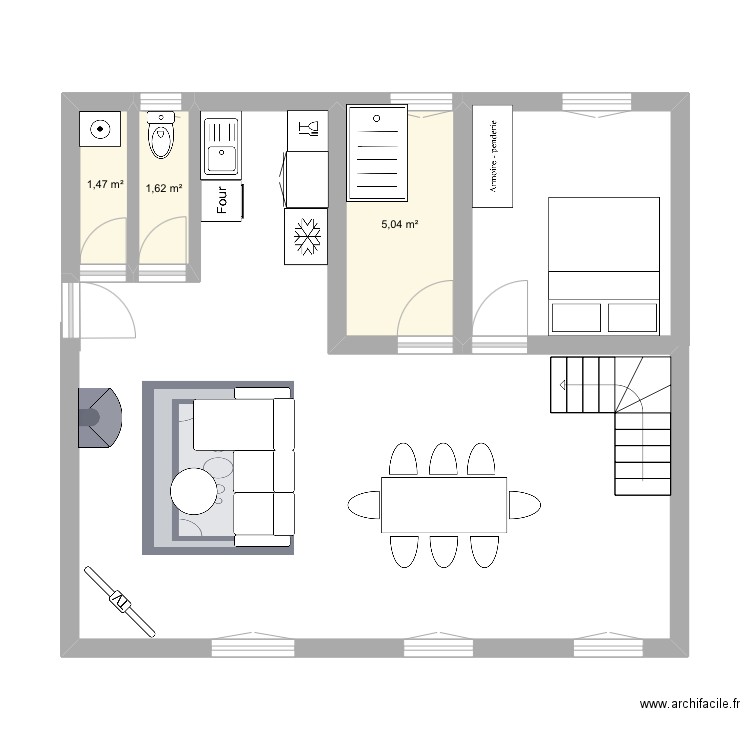 Maison . Plan de 3 pièces et 8 m2